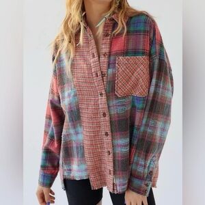 UO Patchwork BDG Robbie Spliced Flannel Button-Down Shirt